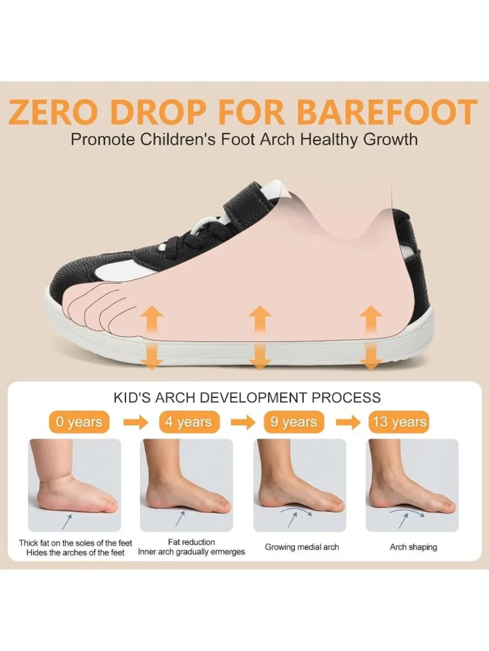 Toddler Black White Faux Leather Boys Girls Wide Toe Zero Drop Barefoot Sneakers